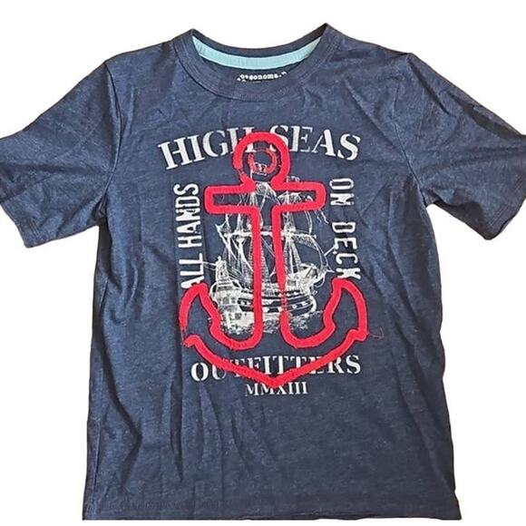 Excellent Sonoma Boys 7X Nautical Theme Short Sleeve Blue Graphic Crewneck Shirt - Picture 4 of 4